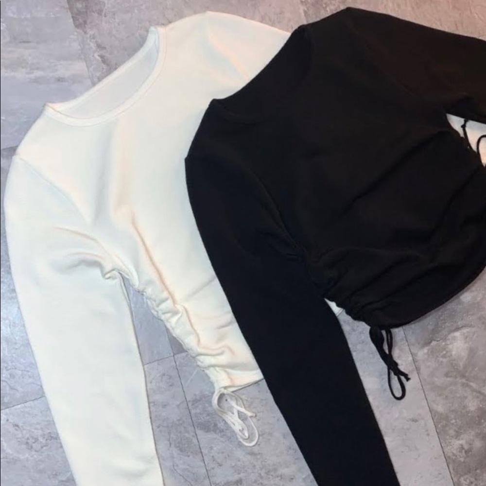 Long sleeve Rutched crop top - BLACK